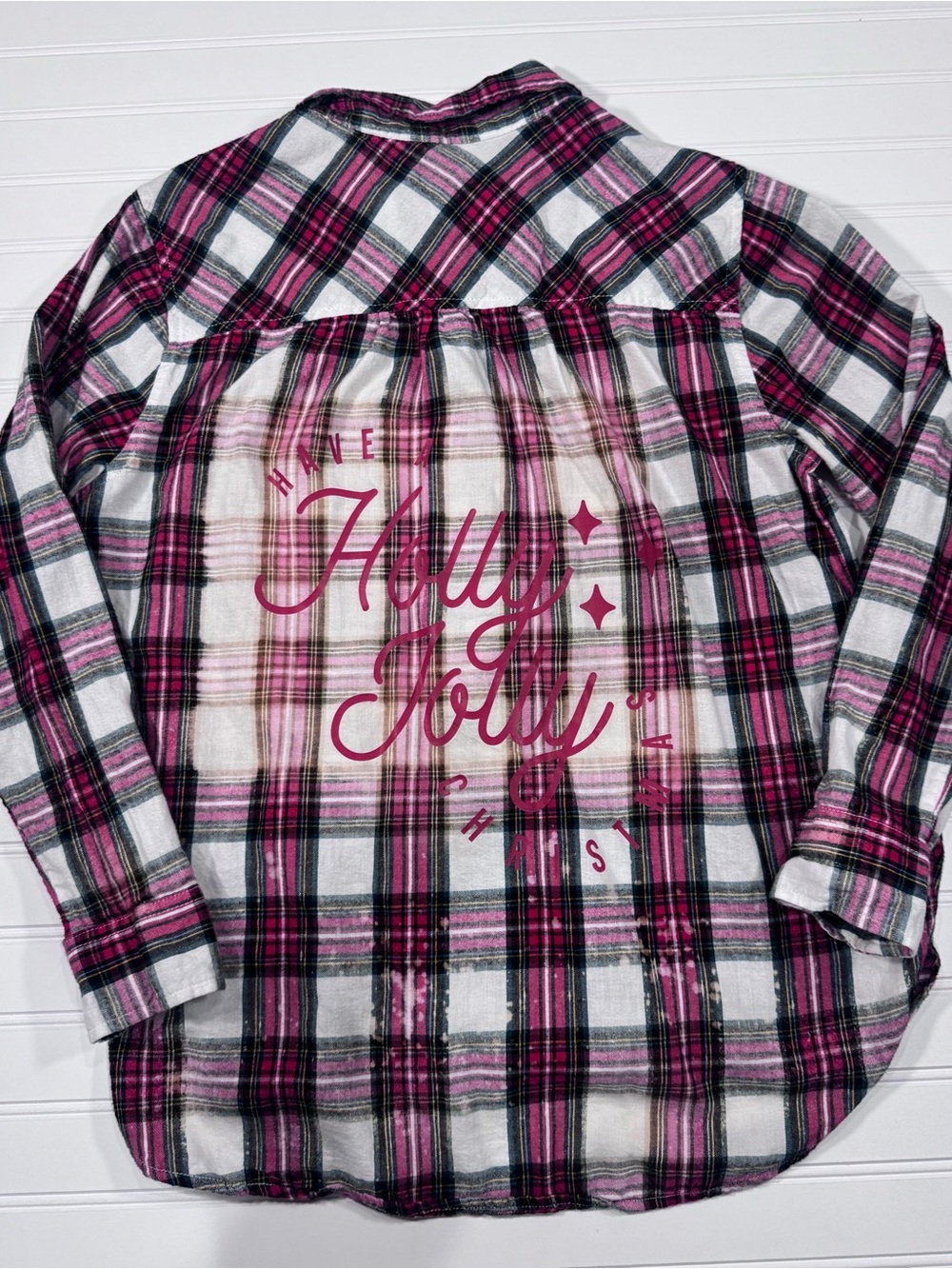 Custom up cycled bleached flannel, with "Holly Jolly" - Picture 1 of 5